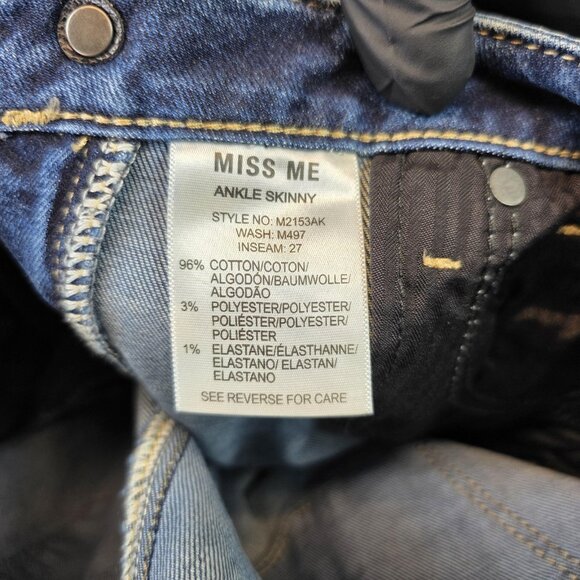 Miss Me Jeans Womens 27 Ankle Skinny Embroidered Sequin Hem Distressed Denim - Picture 12 of 13